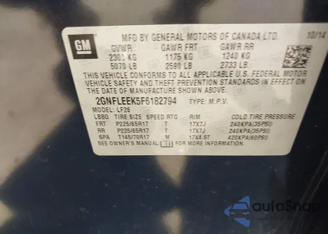 2015 Chevrolet Equinox Ls z USA, uszkodzony, nr VIN 2GNFLEEK5F6182794